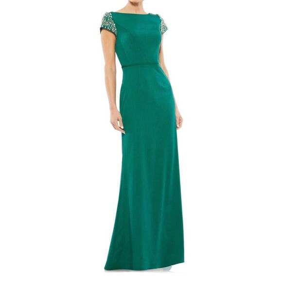 Irene for Mac Duggal 55718 Jeweled Sleeve Dress in Emerald Green NWOT Size 16